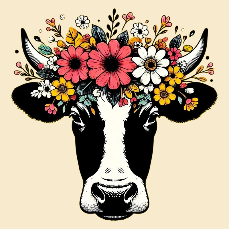 Kuh mit Blumen