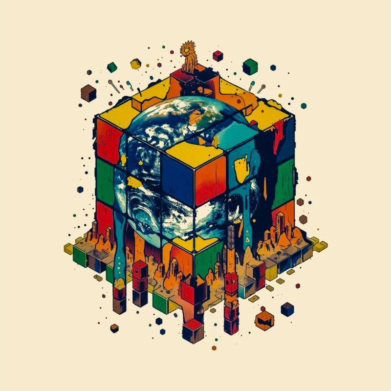 Terre dans le Cube de Blocs de Couleur