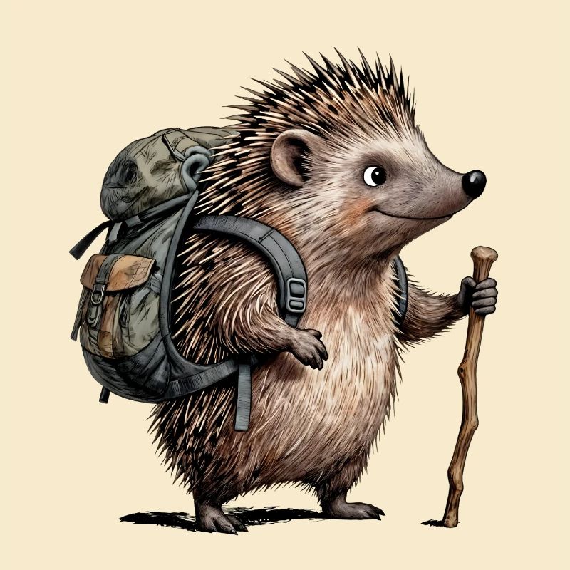 Hiking hedgehog with backpack
