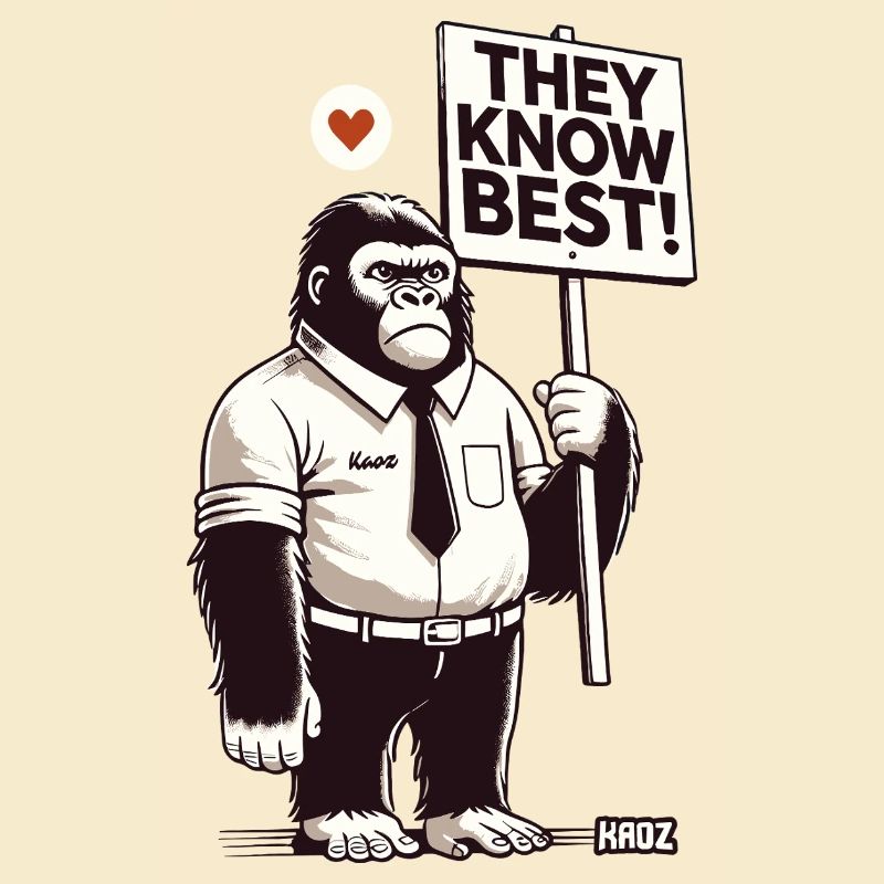 Comic-Gorilla mit Schild „Sie wissen es besser"