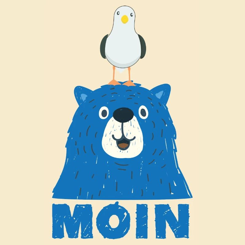 Blauer Bär mit Möwe Kopf Moin Hamburger Dialekt 