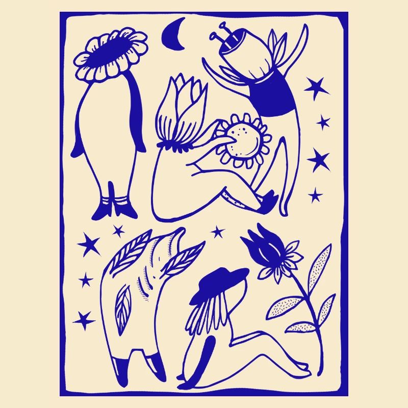 Figures de danse au clair de lune dans la forêt étoilée