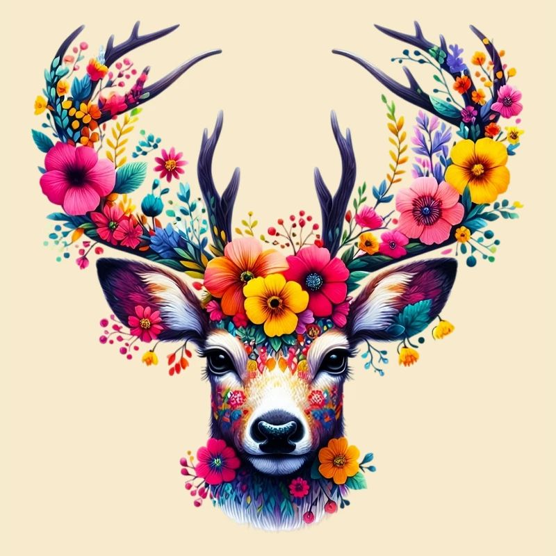 Cerf décoré de fleurs