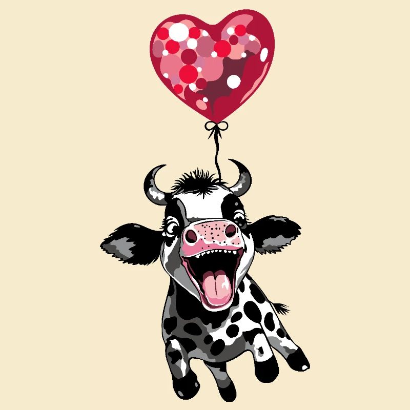 Springendes Kälbchen mit Herzballon - Kuh Kalb