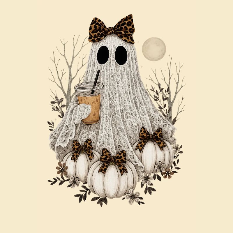 Cute Lace Ghost, Halloween Ghost Pumpkin Coffee