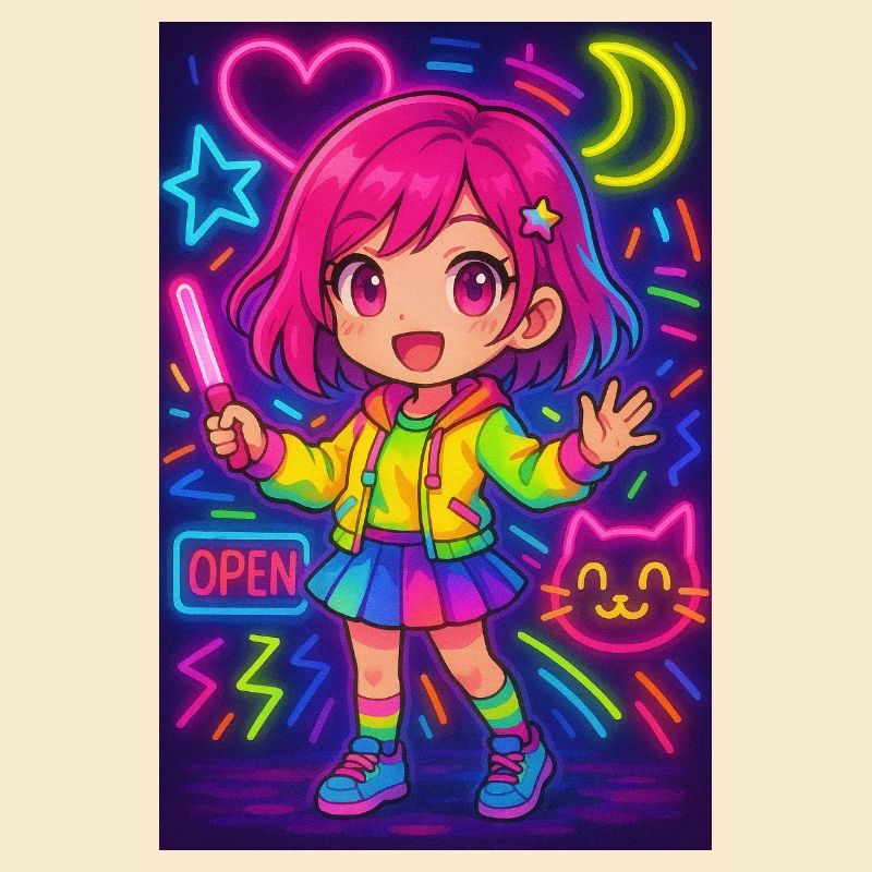Neon Chibi Magic – Colorful Anime Energy