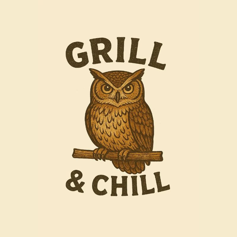 Eule mit Grill- und Chill-Motiv