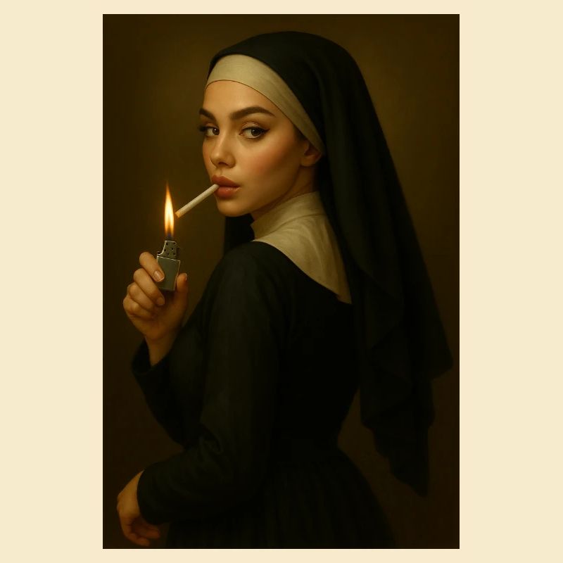 Nun with lighter
