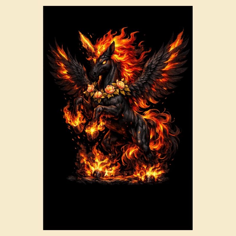 Feuerpegasus mit Blumenkranz