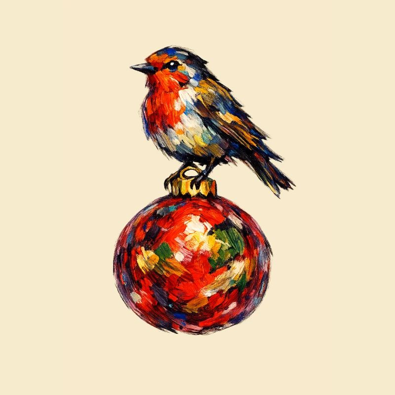 Vogel auf Weihnachtskugel . KI generiert
