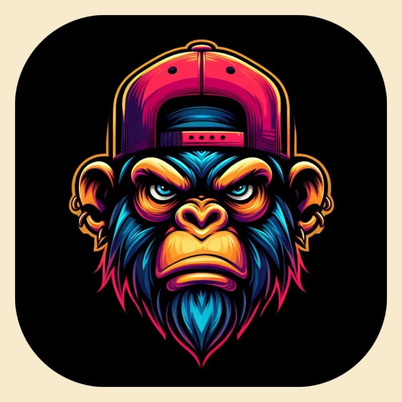 Wütender Affe mit Kappe in Bunt