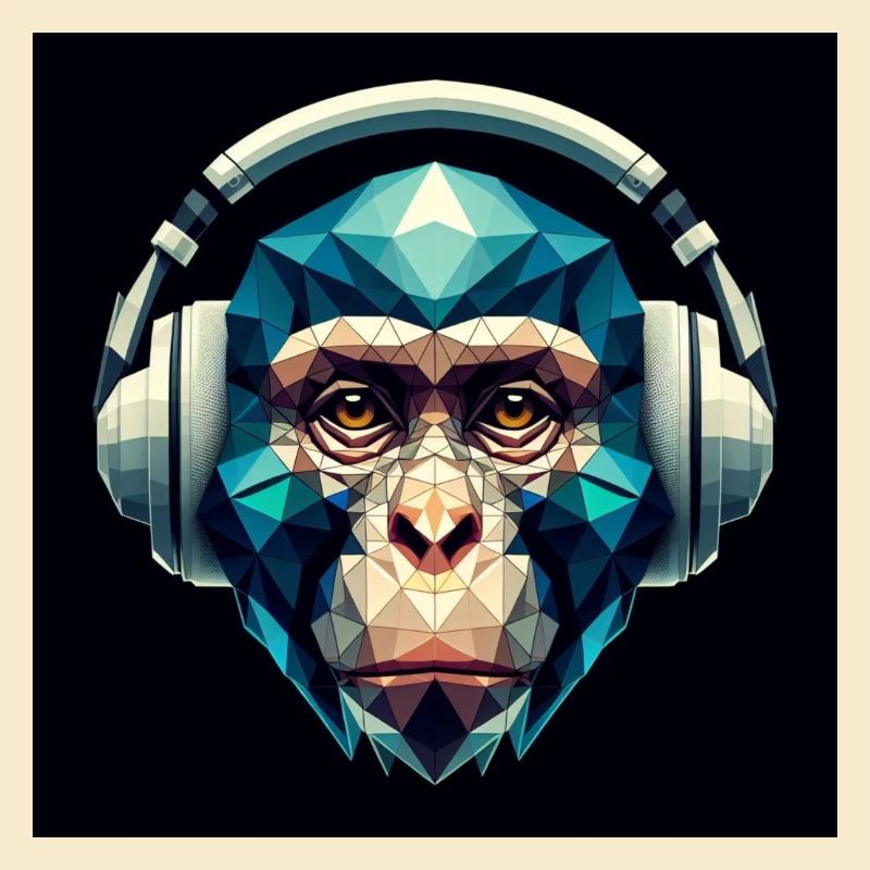 Ein Affe mit Kopfhörer im Polygon-Stil