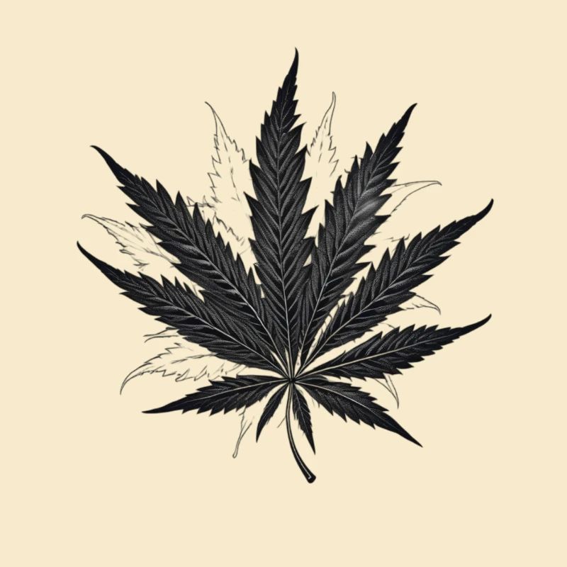 Monochrome Hemp Leaf Silhouette