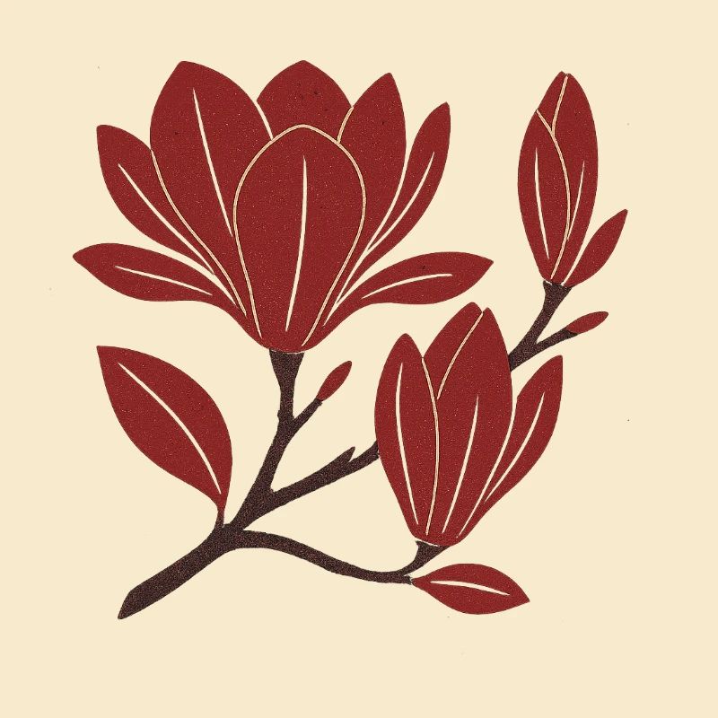 Red Magnolia Branch Pattern