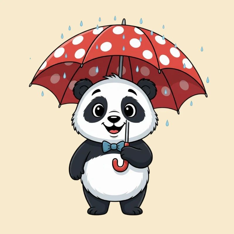 Panda mit rotem Regenturm