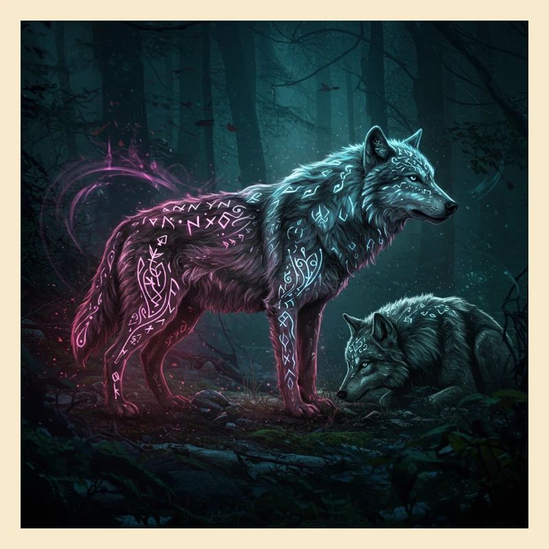 Neonrunen Wolfwald im Mondschein