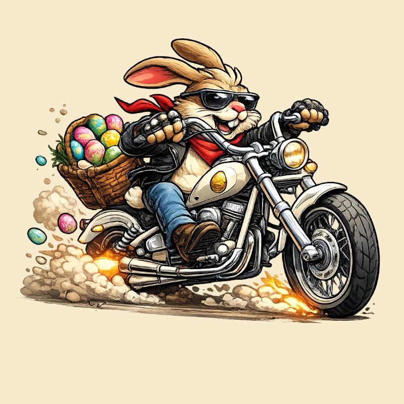 Easter bunny on motorcycle