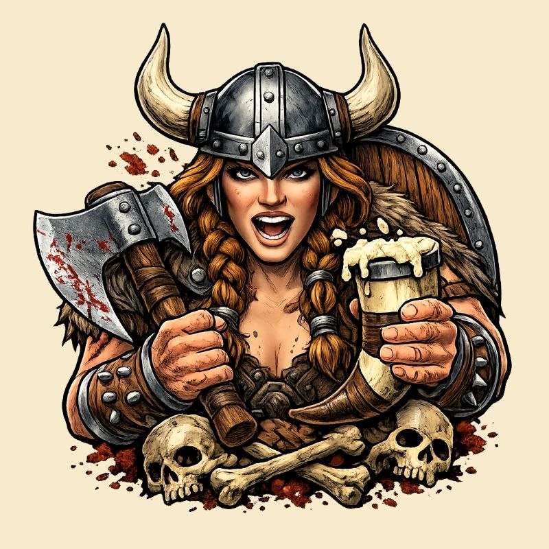Guerrier viking avec casque et bière