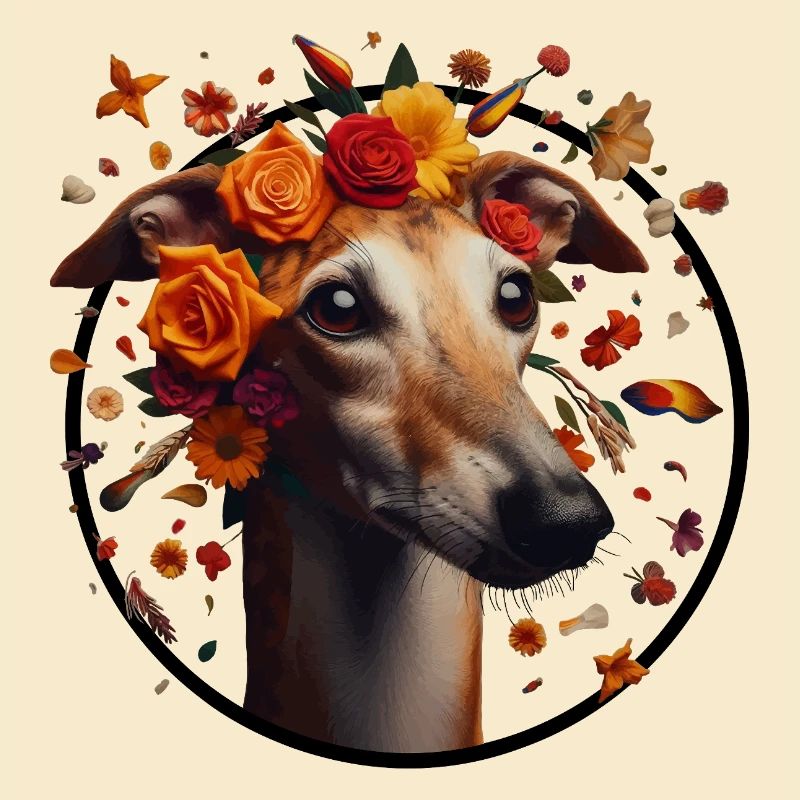 Galgo avec couronne de fleurs