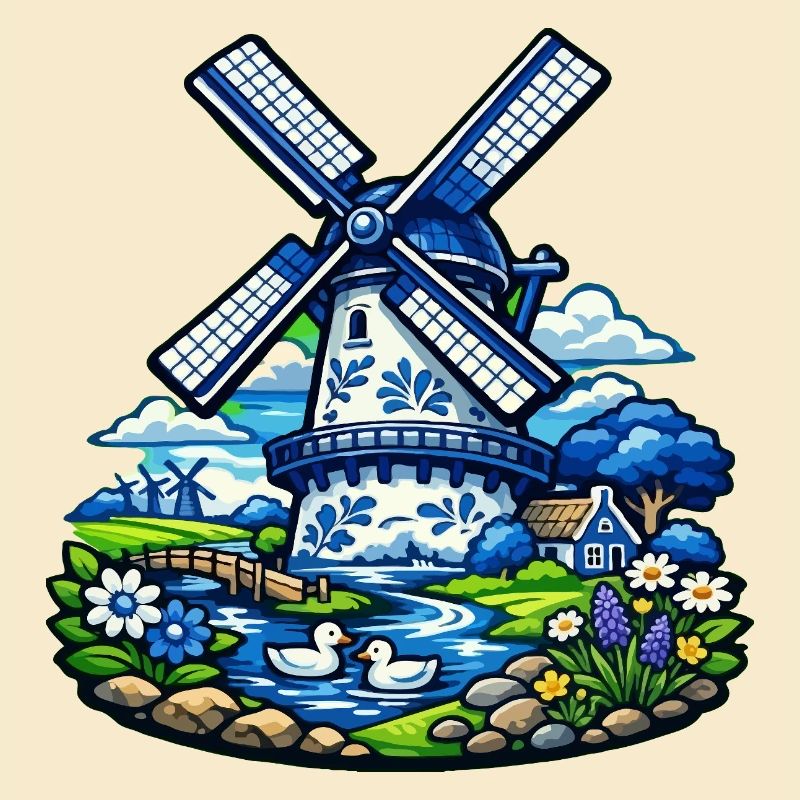 Blue Windmill in Garden