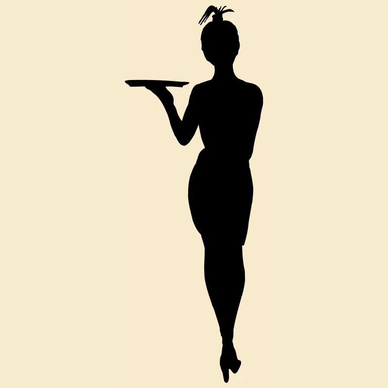 Herausfordernde Kellnerin mit Tablettschattenfigur