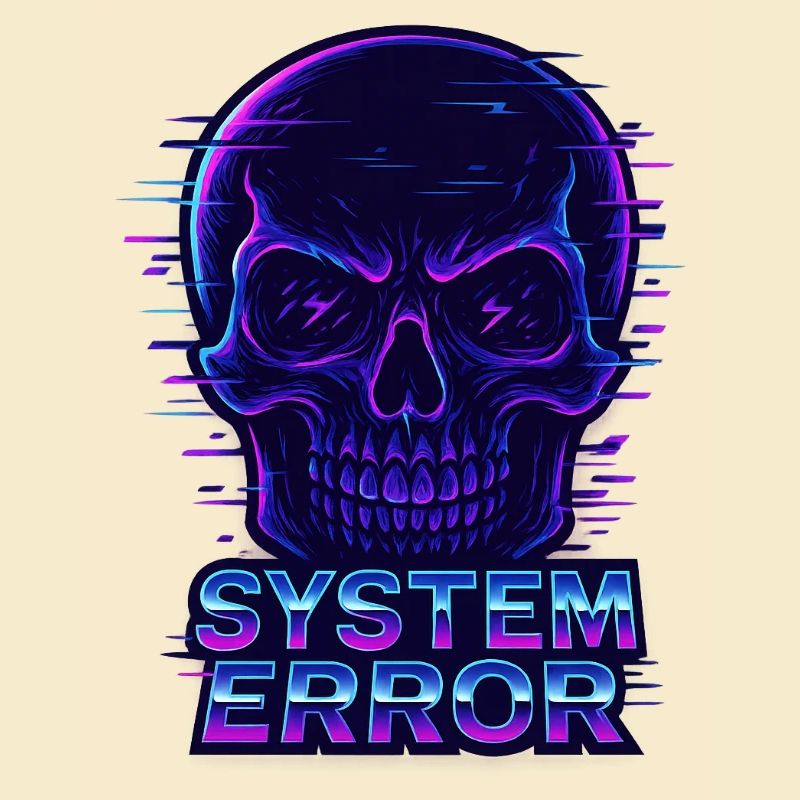Neon Glitch Skull with System Error Text