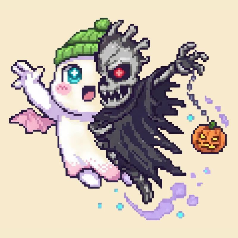 Kawaii & Horror Split Design Pixel Art