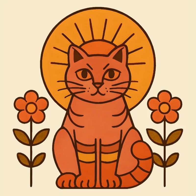 Sun cat with flower wreath