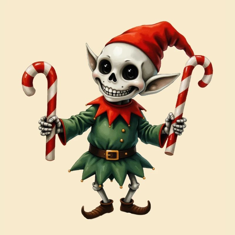 Christmas skeleton elf with walking sticks