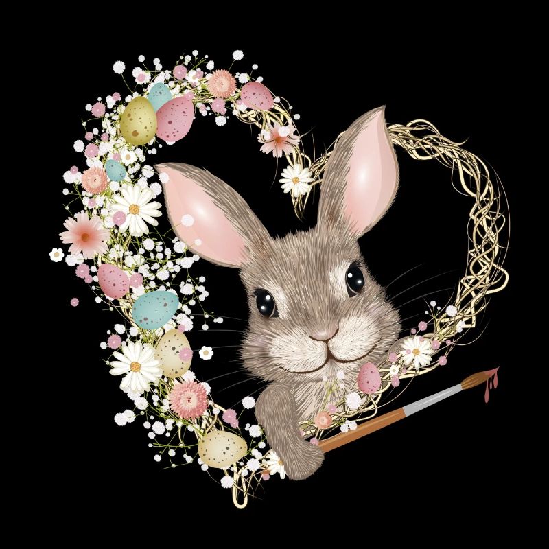 Easter Eggs Heart with Easter Bunny and Brush for Easter