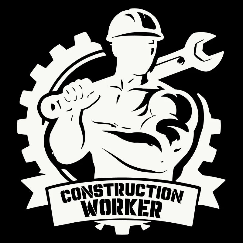 Starker Bauarbeiter mit Zahnrädern