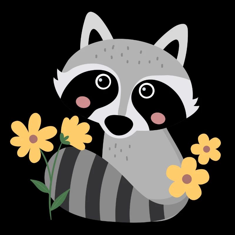Petit raton laveur avec des fleurs