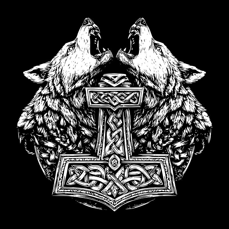 Nordic Wolf Thor Hammer Viking Symbol