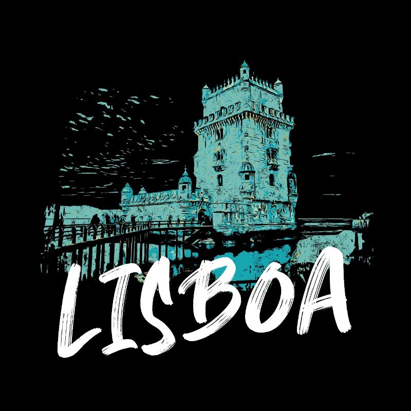Belem Tower Lisbon and Tagus River blue illustration