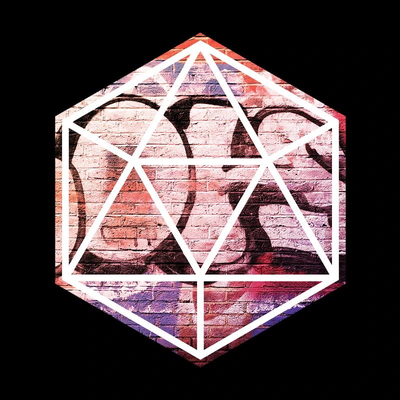 Geometric Graffiti Prism Over Brick Wall