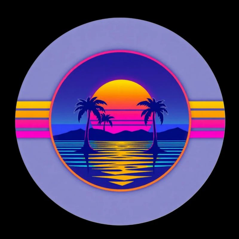 Sunset Neon Palms Circle