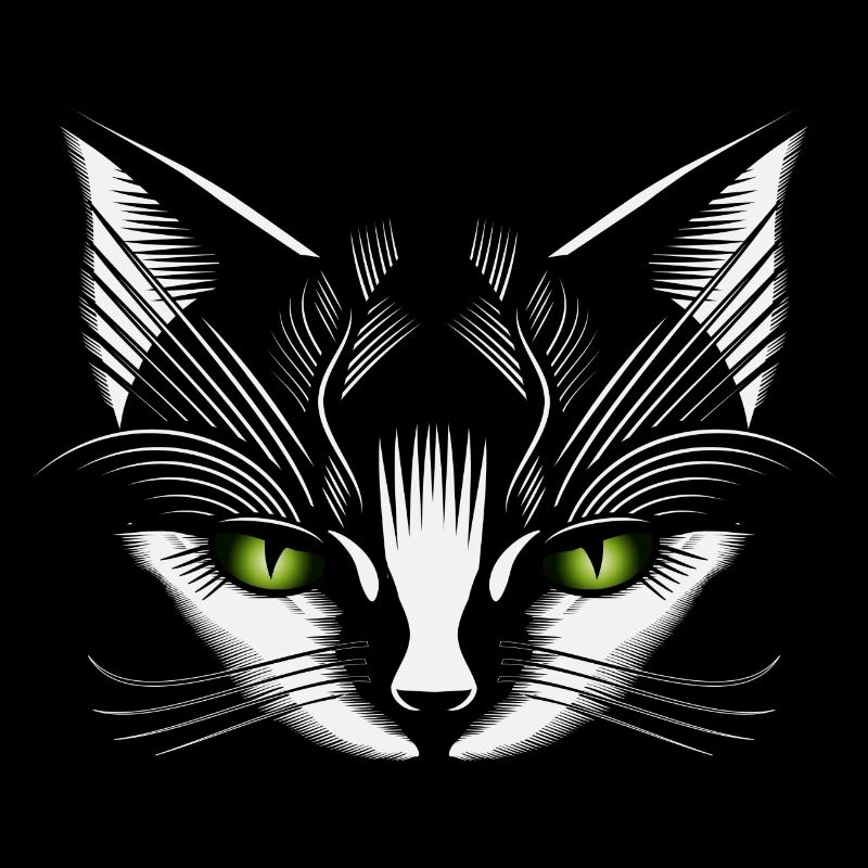 tête de chat blanche avec des yeux de chat verts