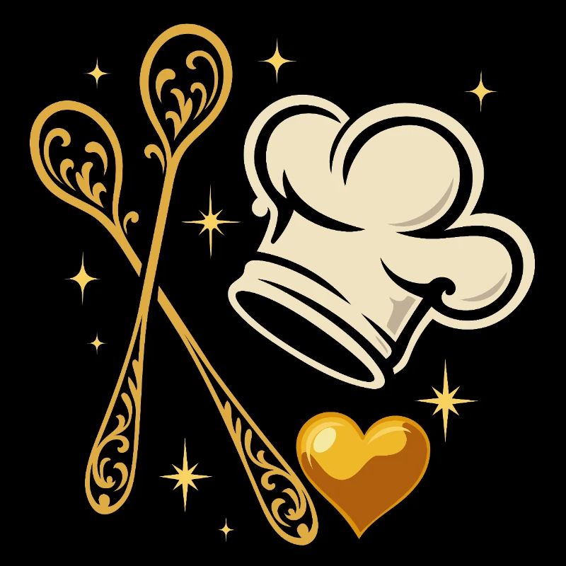 Toque de chef dorée avec cuillères en bois