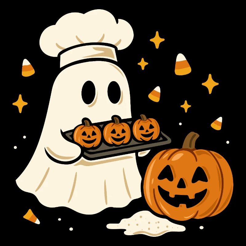Fantôme d'Halloween avec toque de chef et citrouille