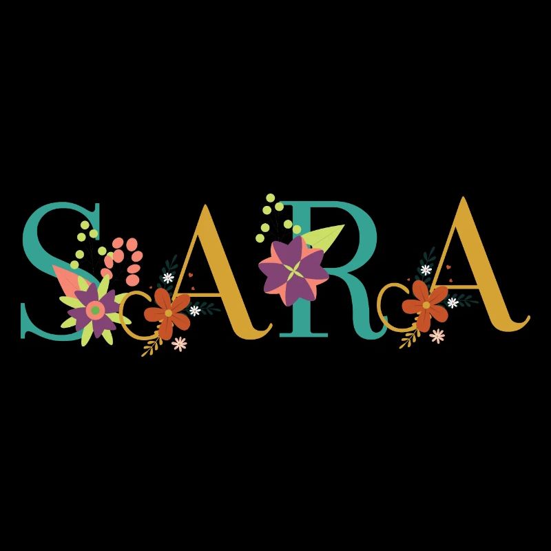 SARA Namenskunst mit gestickten Blumen