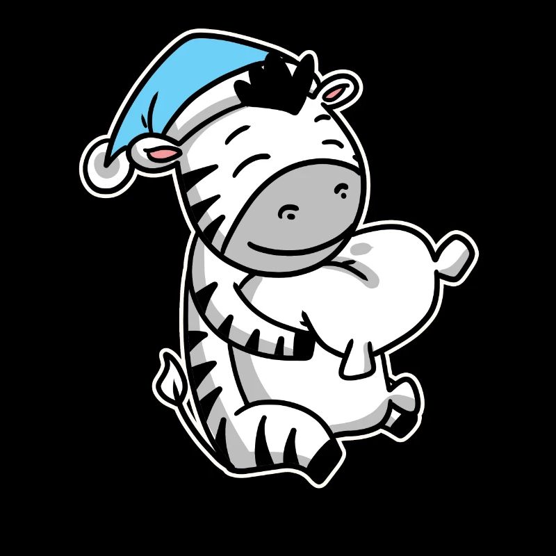 Zebra with pillow and sleeping cap