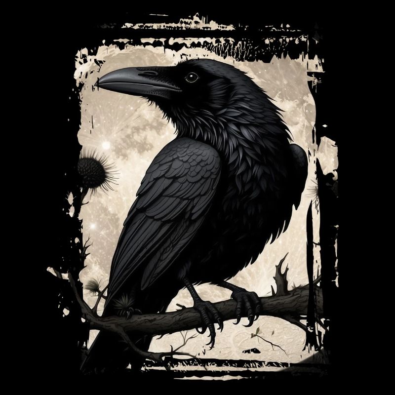 Corbeau sur branche devant la pleine lune