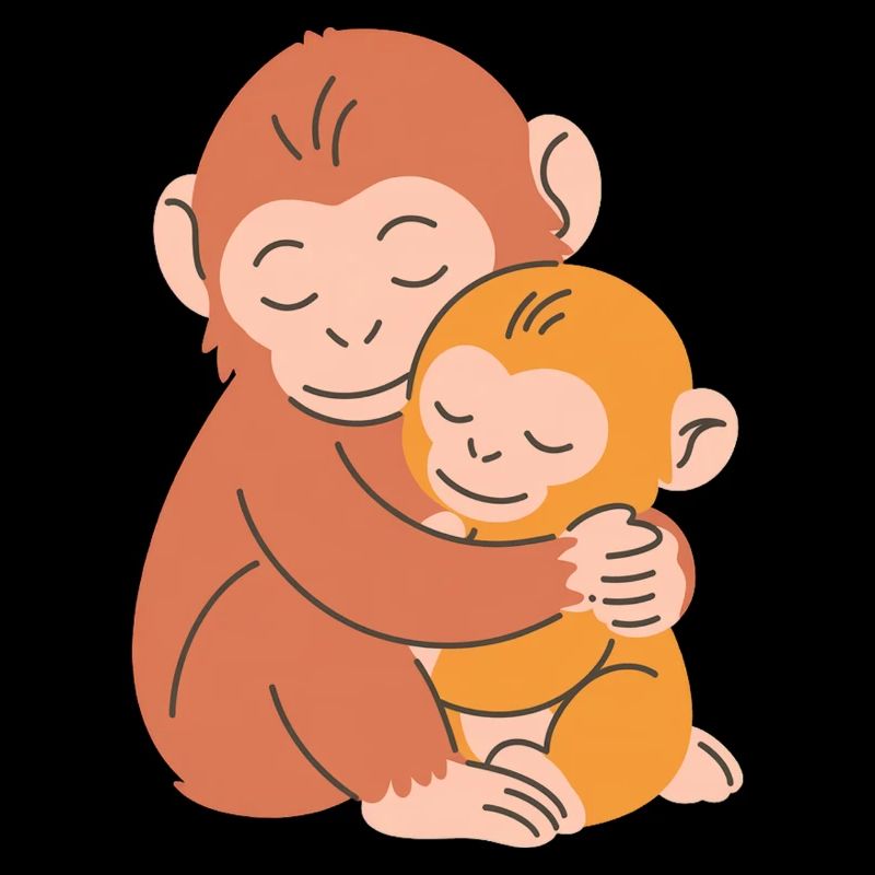 Étreinte entre la mère singe et le bébé