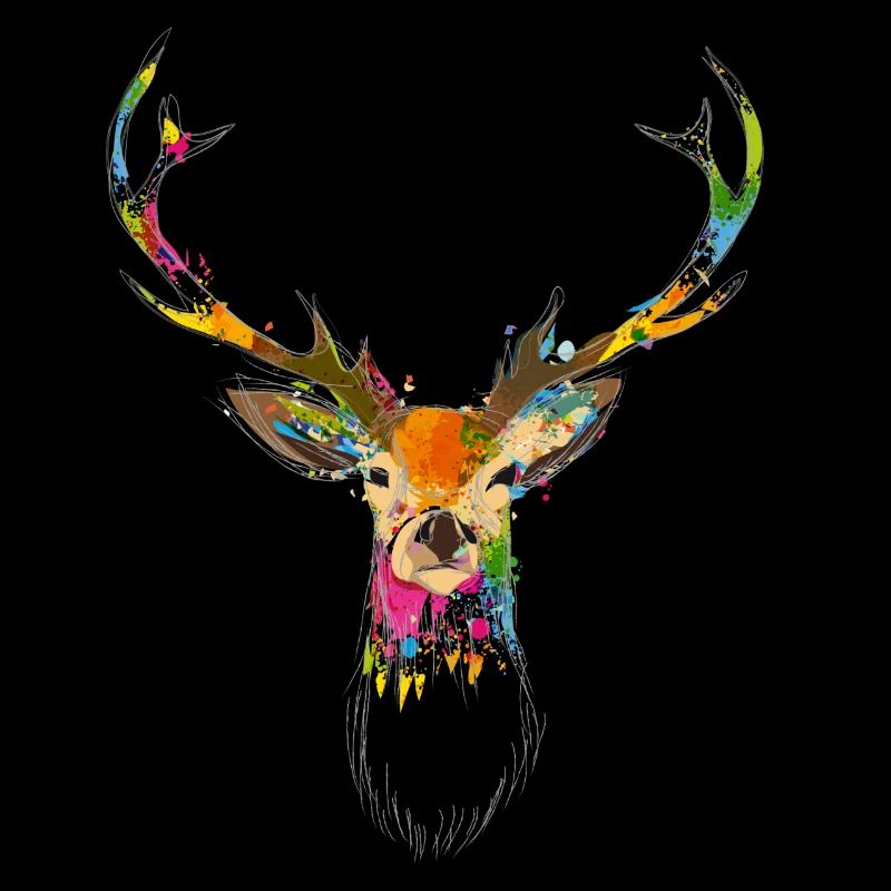 Tête de cerf colorée – Conception à l’aquarelle et au graffiti