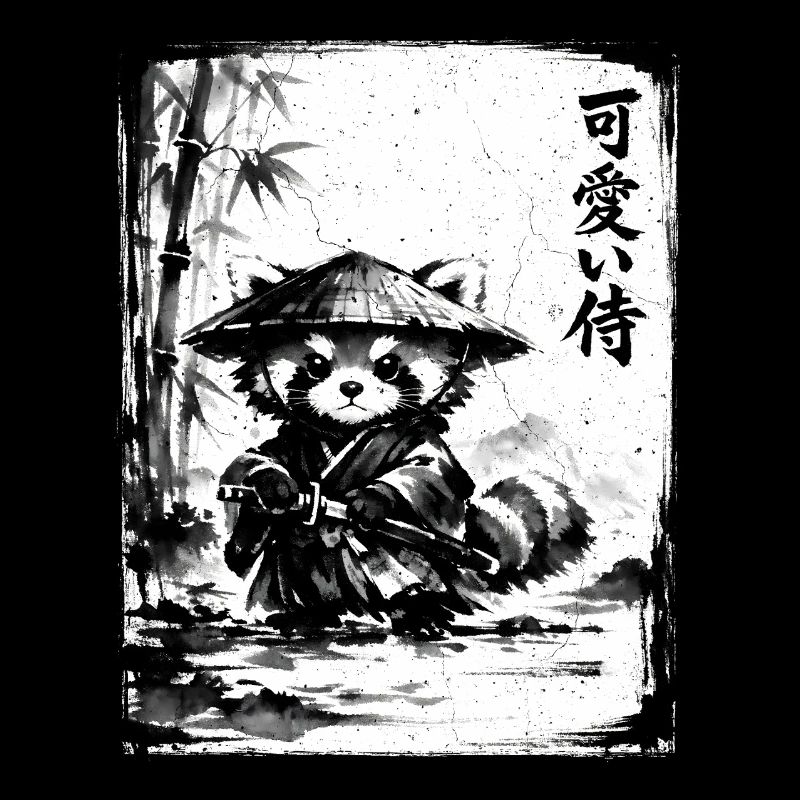 Samurai Red Panda Sumi-e Ink Drawing