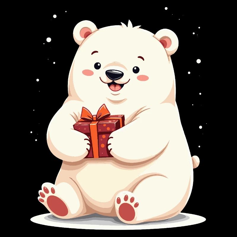 Cute Polar Bear with Gift Illustration