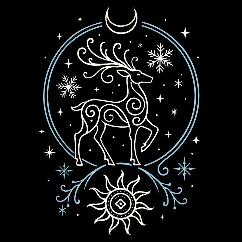 Yule Hirsch mit Sonne, Mond und Geweih