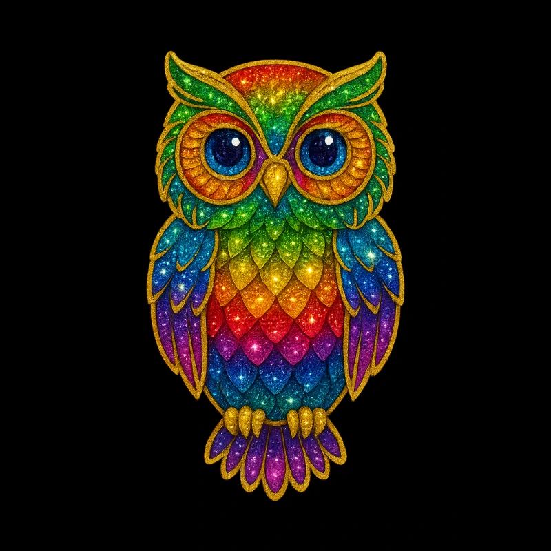 Regenbogen Eulen Glitzerkunst