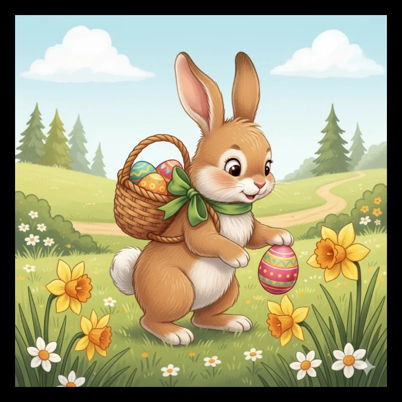 Lapin de Pâques avec panier et œufs