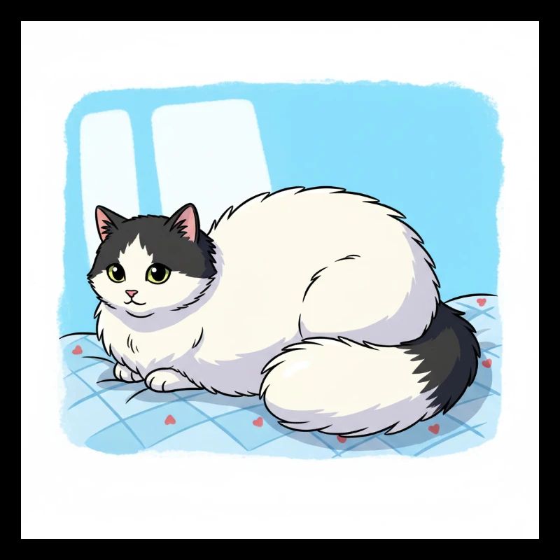 Furry Cat on Blue Plaid